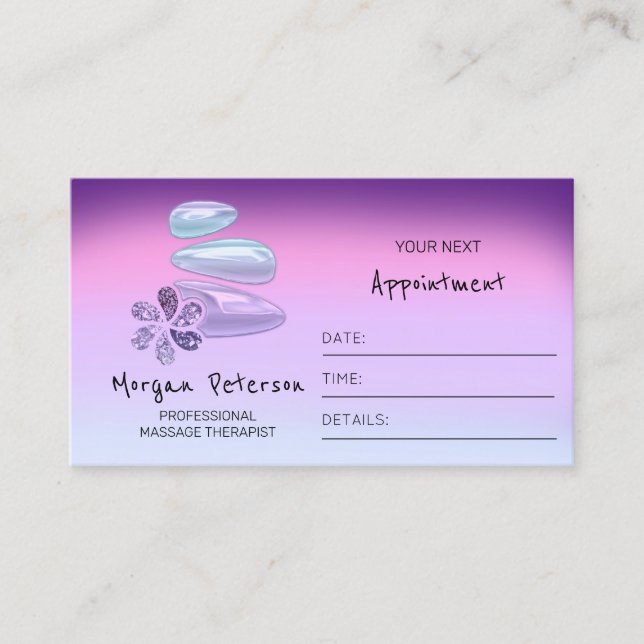 Tarjeta De Citas Masaje Spa Wellness Logo Holográfico Flor Ombre (Anverso)