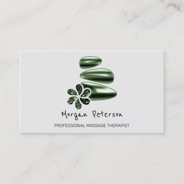 Tarjeta De Citas Masaje Spa Wellness Logo Verde Gris (Anverso)