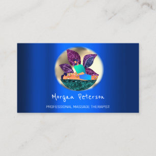 Tarjeta De Citas Masaje Spa Wellness Logotipo Golden Lotus Blue