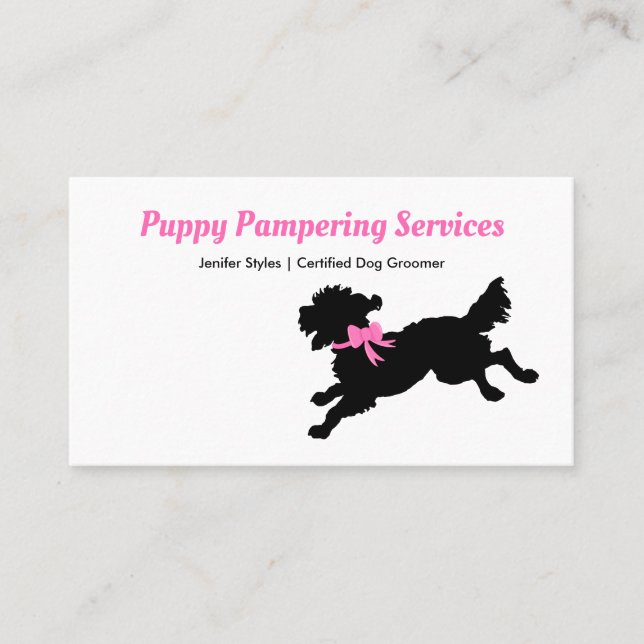 Tarjeta De Citas Mascota Grooming Girly Bow Cute Perro Cachorro (Anverso)
