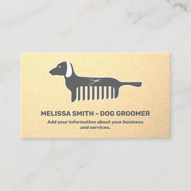 Tarjeta De Citas Mascota Grooming | Sleek Metallic (Anverso)