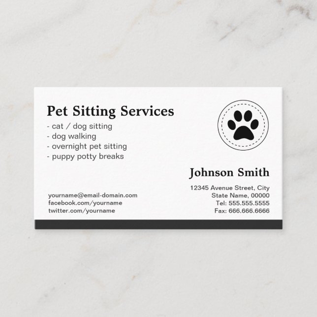 Tarjeta De Citas Mascota Sitting Pet Care - Nombramiento (Anverso)