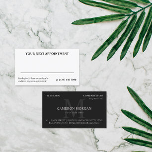 Tarjeta De Citas Matte Black Gray Monogramed Professional