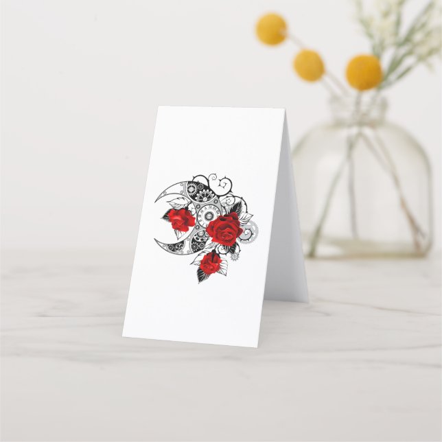 Tarjeta De Citas Media luna mecánica con rosas rojas (Reverso)