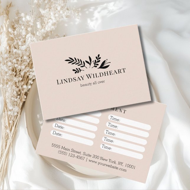 Tarjeta De Citas Minimal Beige Botanical Salon Appointment (Minimal Beige Botanical Salon Appointment)