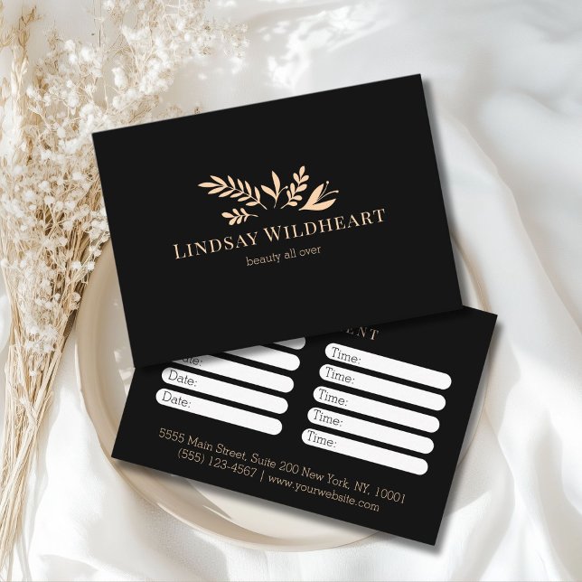 Tarjeta De Citas Minimal Black Botanical Salon Appointment (Minimal Black Botanical Salon Appointment Card)