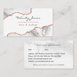 Tarjeta De Citas Moda acuarela Blanco y Rosa Gold Agate Business