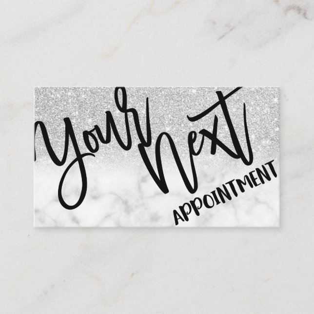 Tarjeta De Citas Moda glamurosa Purpurina Plata moderna Mármol (Anverso)