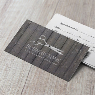 Tarjeta De Citas Moda Scissor Wood Stripes Hair Salon Nombramiento