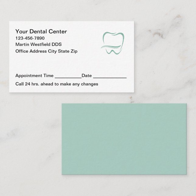 Tarjeta De Citas Modern Dentist Office Appointment Cards New (Anverso / Reverso)