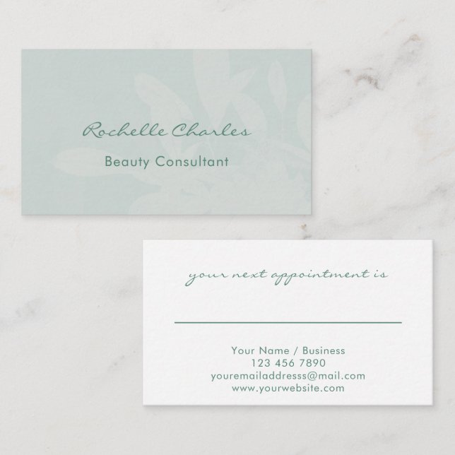 Tarjeta De Citas Modern Elegant Eucalyptus Green Beauty Consultant (Anverso / Reverso)
