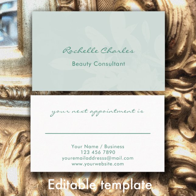 Tarjeta De Citas Modern Elegant Eucalyptus Green Beauty Consultant (Customize this editable template. Elegant green botanical design. Beauty consultant appointment card)