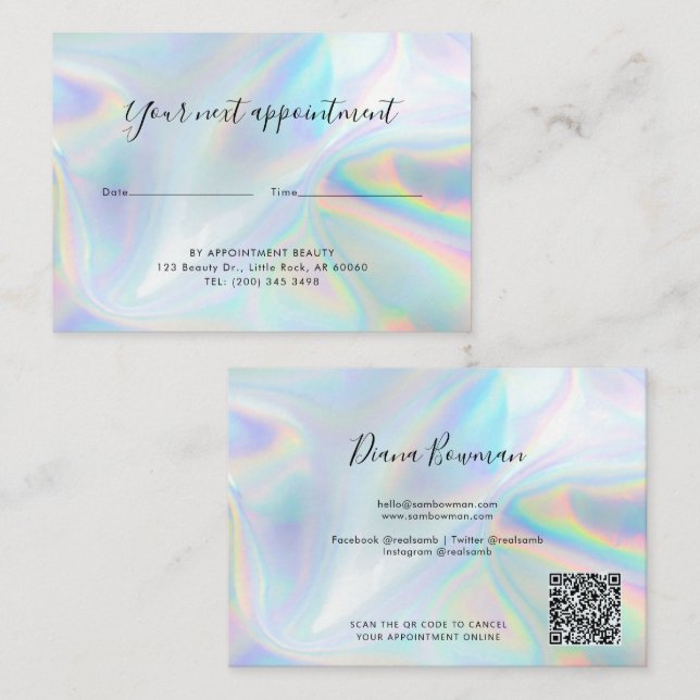 Tarjeta De Citas Modern QR Code Hair Salon Holographic Business (Anverso / Reverso)