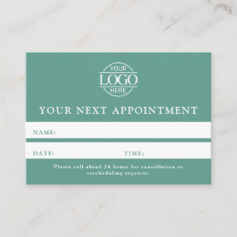 Tarjeta De Citas Modern Teal Green Professional Simple Reminder