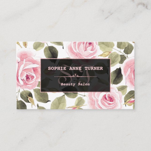Tarjeta De Citas Moderna acuarela Floral Rosa Maquillaje de oro (Anverso)