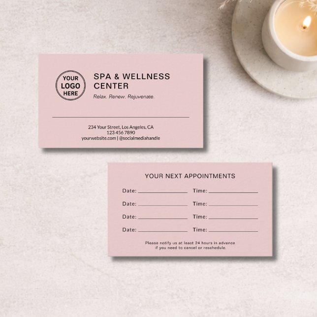 Tarjeta De Citas Moderno Bienestar Spa Rosa (Modern Spa Wellness Pink Appointment Card)