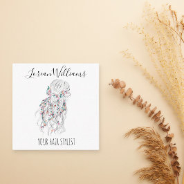 Tarjeta De Citas Moderno Boho Blanco Negro Wavy Hair Style Floral