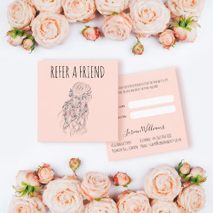 Tarjeta De Citas Moderno Boho Blanco Negro Wavy Hair Style Floral