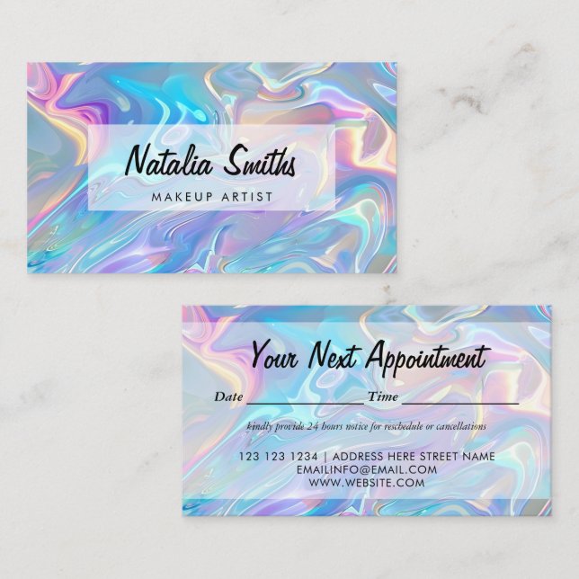 Tarjeta De Citas Moderno Elegante Iridescente Holográfico (Anverso / Reverso)