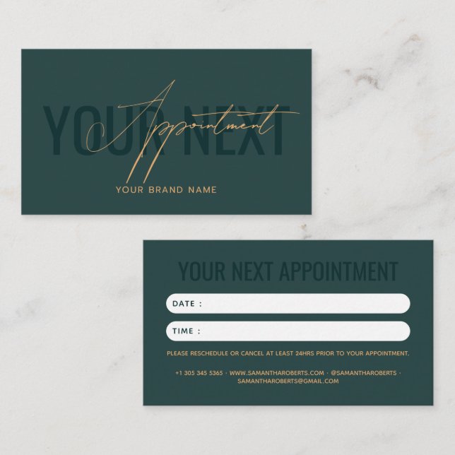 Tarjeta De Citas Moderno profesional verde tu próximo (Anverso / Reverso)