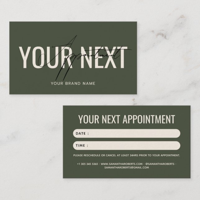 Tarjeta De Citas Moderno profesional verde tu próximo (Anverso / Reverso)