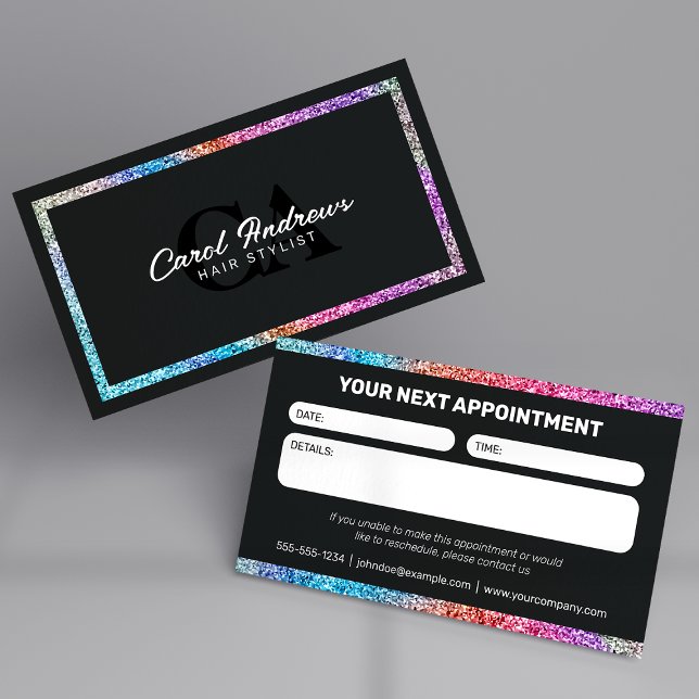 Tarjeta De Citas Moderno Purpurina negro y arcoiris con estilo (Subido por el creador)