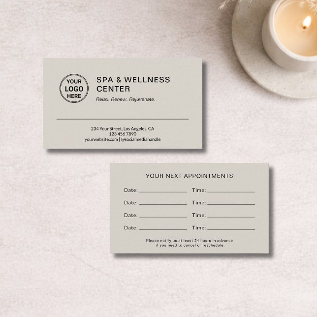 Tarjeta De Citas Moderno Spa Wellness Beige Neutro (Modern Spa Wellness Neutral Beige Appointment Card)