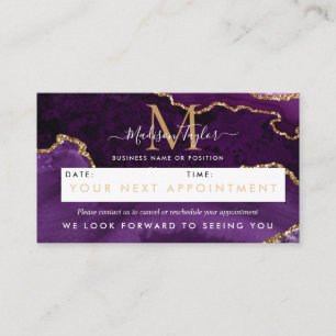 Tarjeta De Citas Monograma de Mármol Agple Violet Gold Purpurina
