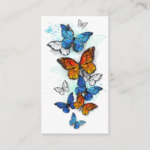 Tarjeta De Citas Morfo y monarca de las mariposas voladoras