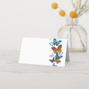 Tarjeta De Citas Morfo y monarca de las mariposas voladoras