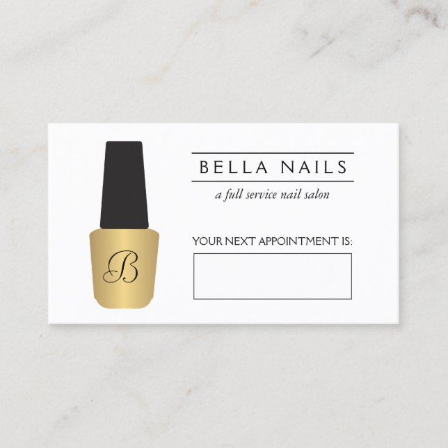 Tarjeta De Citas Nail Salon Monogram Faux Gold Nombramiento polaco (Anverso)