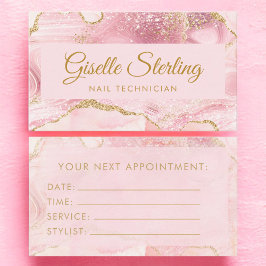 Tarjeta De Citas Nail Technician Blush Pink Gold Agate Marble