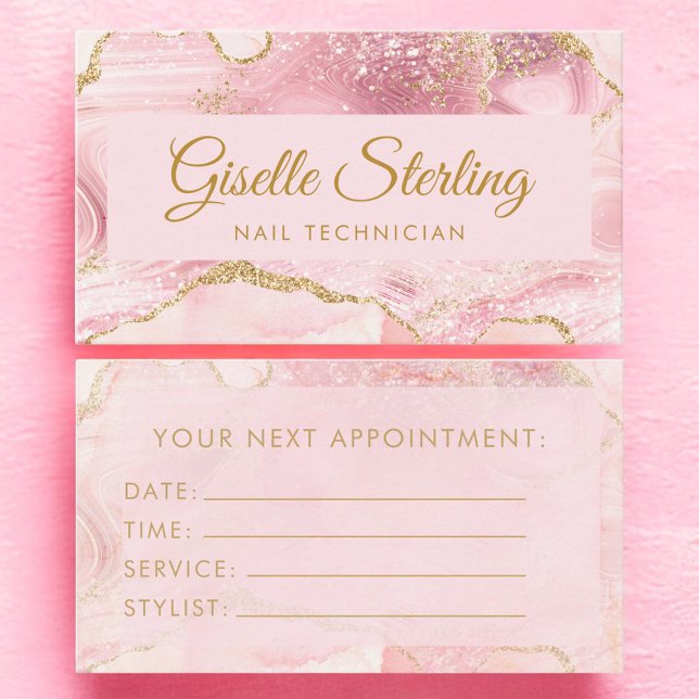 Tarjeta De Citas Nail Technician Blush Pink Gold Agate Marble (Subido por el creador)
