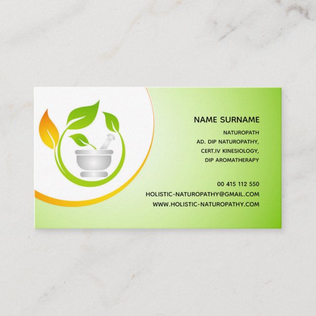 Tarjeta De Citas Naturopathy, cura holística, terapia del aroma (Anverso)