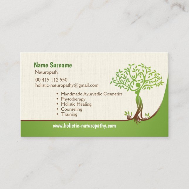 Tarjeta De Citas Naturopathy, cura holística, terapia del aroma (Anverso)