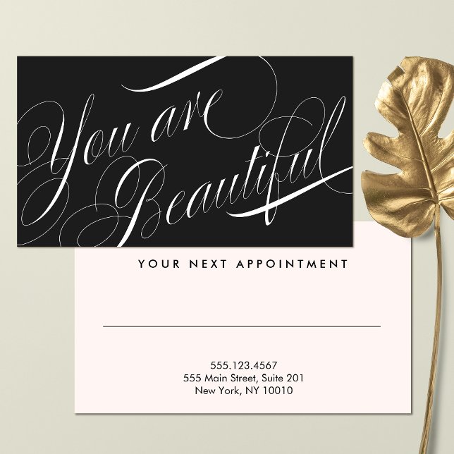 Tarjeta De Citas Nombramiento de Belleza Negra Elegante Cosmetólogo (Subido por el creador)