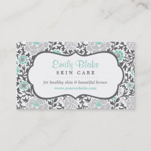 Tarjeta De Citas Nombramiento de Damasco Gris y Aqua Floral