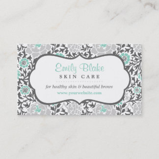 Tarjeta De Citas Nombramiento de Damasco Gris y Aqua Floral
