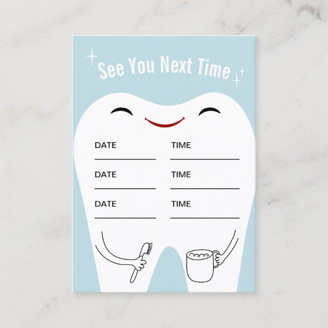 Tarjeta De Citas Nombramiento de Dentist Tooth Baby Blue Dental Car (Anverso)