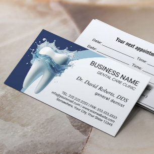 Tarjeta De Citas Nombramiento de Dentist Tooth & Water Navy Dental 