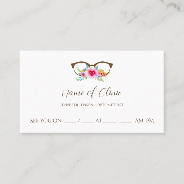 Tarjeta De Citas Nombramiento de examen ocular de gafas florales de (Anverso)