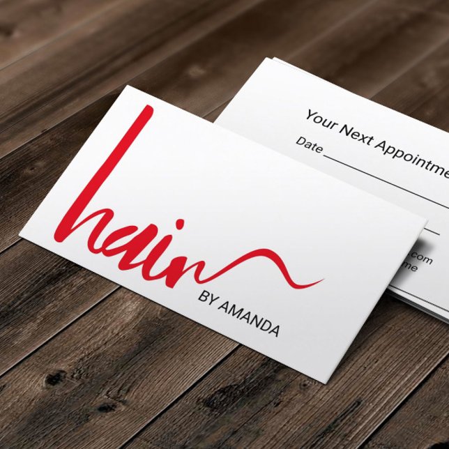 Tarjeta De Citas Nombramiento de Hair Stylist Modern Red Script (Subido por el creador)