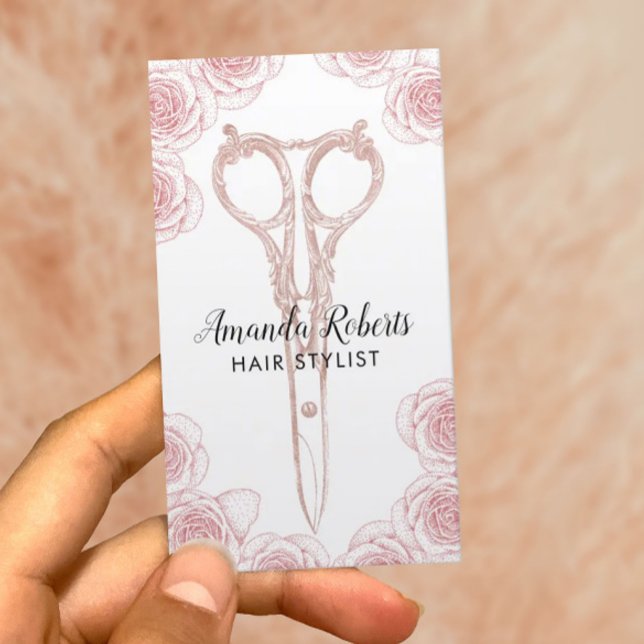 Tarjeta De Citas Nombramiento de Hair Stylist Scissor & Rosa Floral (Subido por el creador)