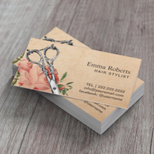 Tarjeta De Citas Nombramiento de Hair Stylist Vintage Scisor Floral