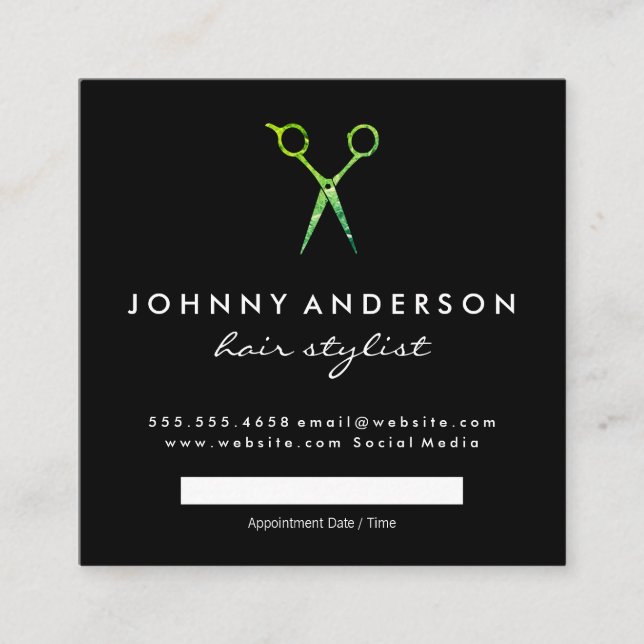 Tarjeta De Citas Nombramiento de las modernas tijeras verdes ondula (Anverso)