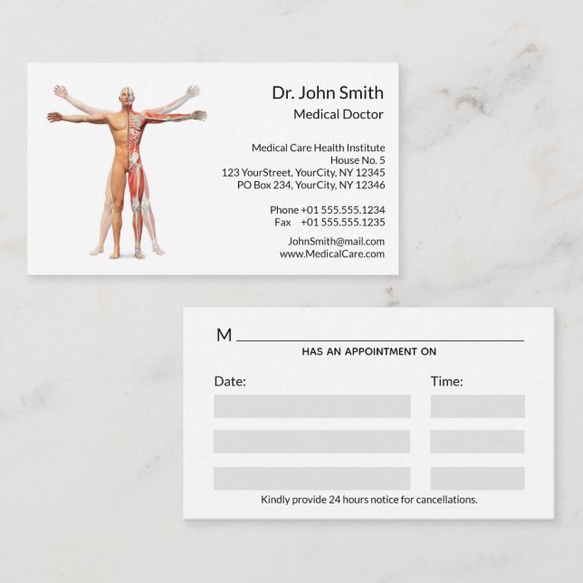 Tarjeta De Citas Nombramiento de los músculos del cuerpo humano méd (Anverso / Reverso)