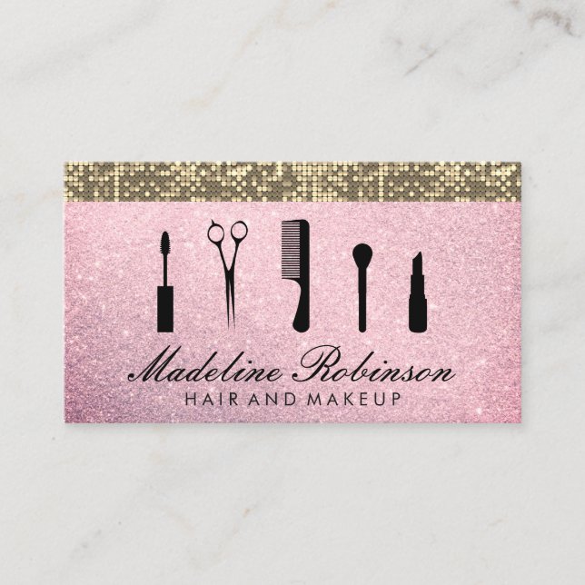 Tarjeta De Citas Nombramiento de Purpurina de peluquería y maquilla (Anverso)