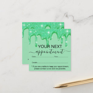 Tarjeta De Citas Nombramiento de Purpurina Verde Girly Dripping 