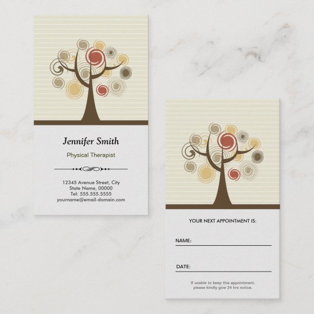 Tarjeta De Citas Nombramiento de terapeuta físico - Elegante natura (Anverso / Reverso)