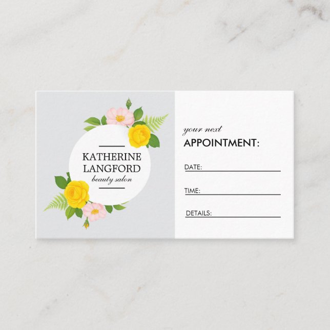 Tarjeta De Citas Nombramiento de Wreath Floral Mínimo Ash Salón Bla (Anverso)
